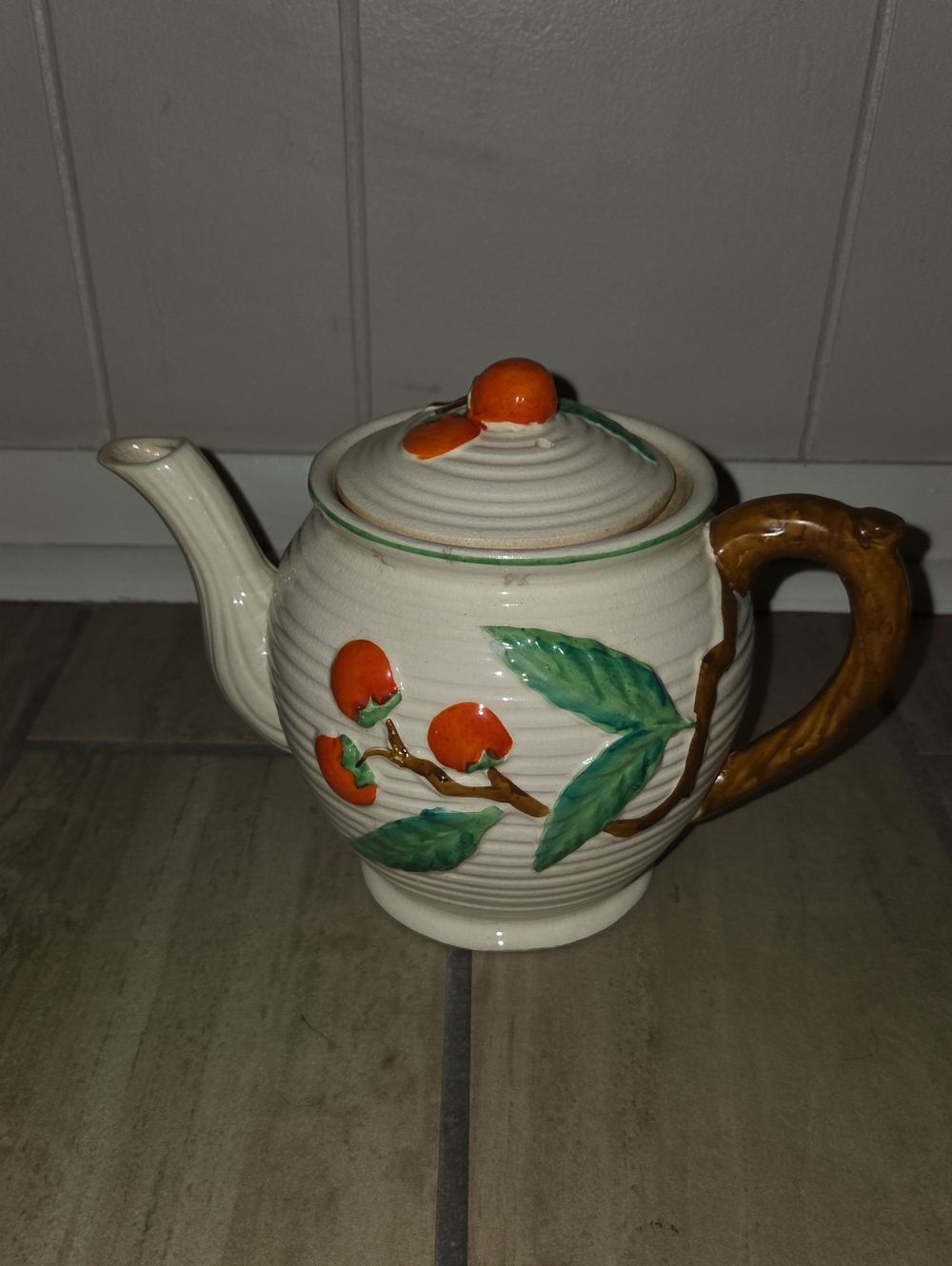 Hand-Painted Orange Blossom Ceramic Teapot - Cream and Orange